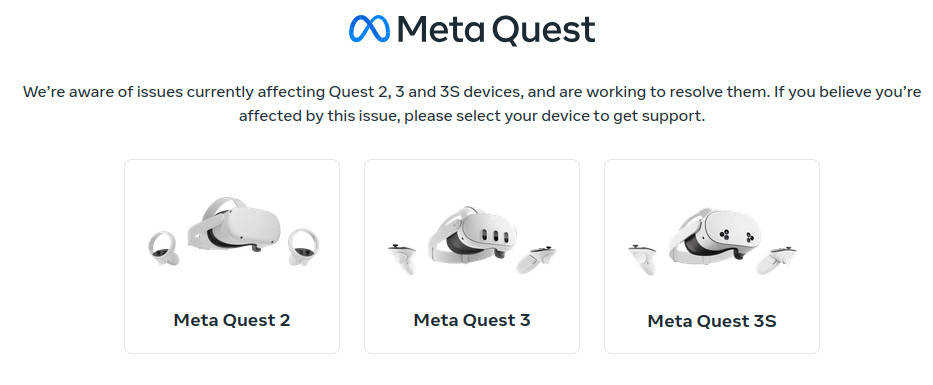 Austausch-Programm für gebrickte Meta-Quest 2, Meta Quest 3 und Meta Quest 3S, die von dem v72-Bug betroffen sind.