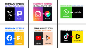 Das Bild zeigt Informationen zum #GlobalSwitchDay im Fediverse und zeigt Alternativen auf.